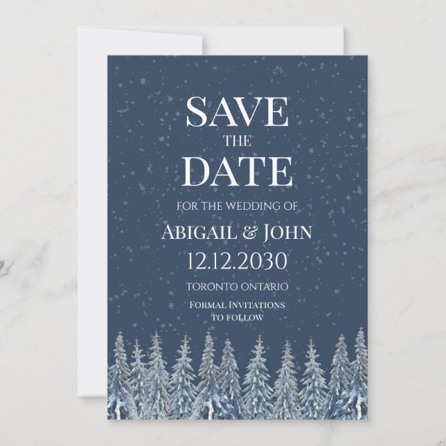 Tarjeta de aviso de boda en bosque invernal rústic (Anverso)