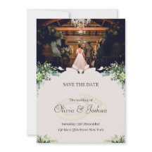 Tarjeta de aviso de boda en interior rústico