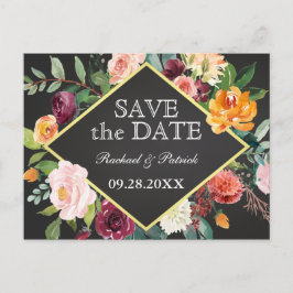 Tarjeta de aviso de boda en pizarra floral rústica