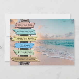 Tarjeta de aviso de boda en playa tropical