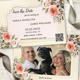 Tarjeta de aviso de boda estilo boho con foto en a