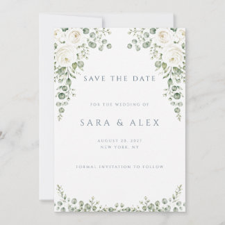 Tarjeta de aviso de boda floral azul polvoriento d