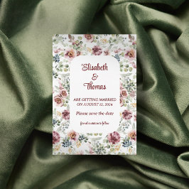 Tarjeta de aviso de boda floral diseño romántico