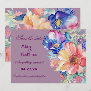 Tarjeta de aviso de boda floral magenta moderna y