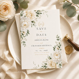 Tarjeta de aviso de boda floral marfil atemporal