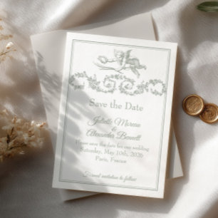 Tarjeta de aviso de boda Gris Sage Toile de Jouy C