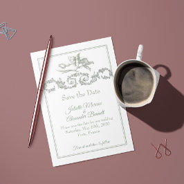 Tarjeta de aviso de boda Gris Sage Toile de Jouy C