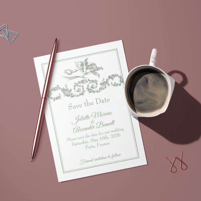 Tarjeta de aviso de boda Gris Sage Toile de Jouy C (Subido por el creador)