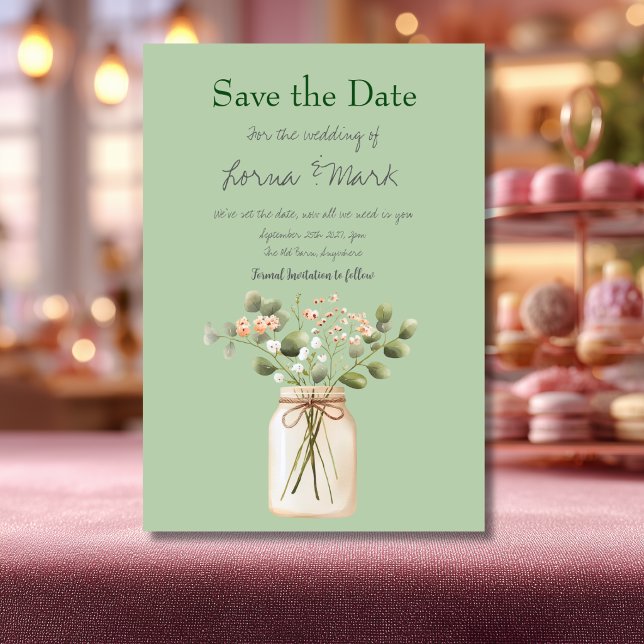 Tarjeta de aviso de boda Jarrón de flores verde sa (Subido por el creador)