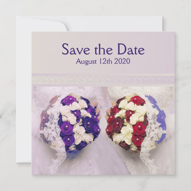 Tarjeta de aviso de boda lésbica Bouquet Brides (Anverso)