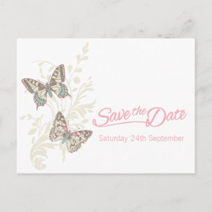 Tarjeta de aviso de boda mariposas rosa blanco cre