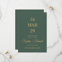 Tarjeta de aviso de boda minimalista en verde salv