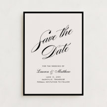 Tarjeta de aviso de boda moderna marfil con borde