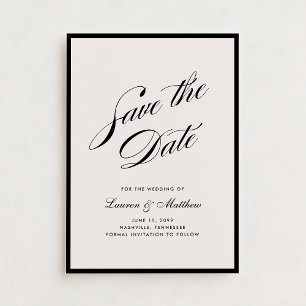 Tarjeta de aviso de boda moderna marfil con borde 