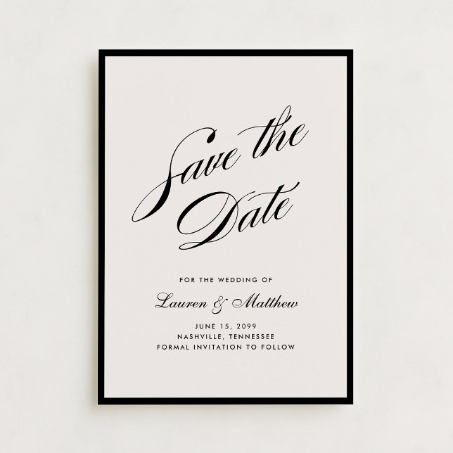 Tarjeta de aviso de boda moderna marfil con borde  (Subido por el creador)