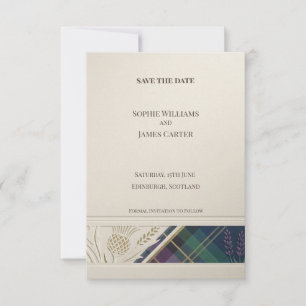 Tarjeta de aviso de boda Navy Tartan Thistle