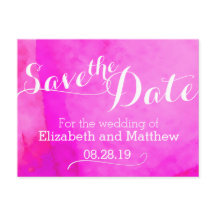 Tarjeta de aviso de boda pintada con acuarela rosa