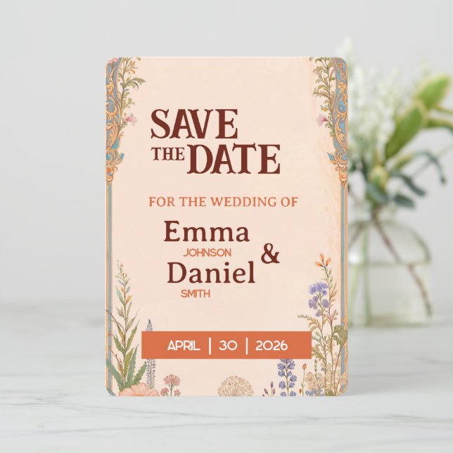 Tarjeta de aviso de boda Retro Chic (Anverso de pie)
