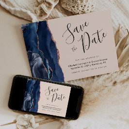 Tarjeta de aviso de boda Rosa Dorado Navy Azul Ága