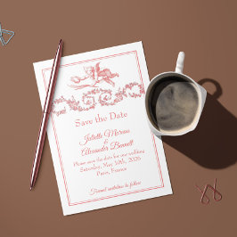 Tarjeta de aviso de boda Rosa Rubor Toile de Jouy 