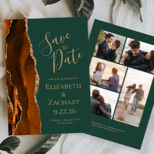 Tarjeta de aviso de boda Rust Gold Agate 5 fotos v