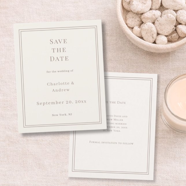 Tarjeta de aviso de boda simple marfil taupe (Subido por el creador)