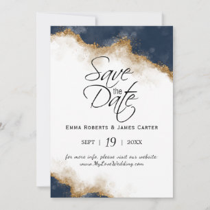 Tarjeta de aviso de bodas celestial de color azul