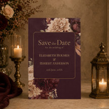 Tarjeta de aviso de bodas Floral Gótico Borgoña