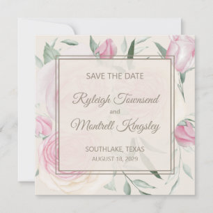 Tarjeta de aviso de bodas Rosas y Crema