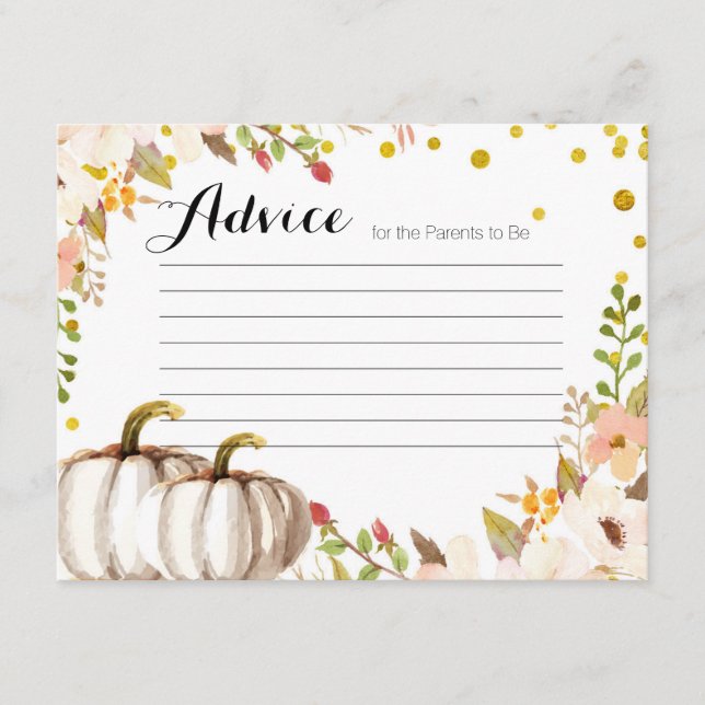 Tarjeta de aviso de calabaza de oro Baby Shower (Anverso)