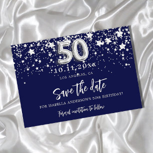 tarjeta de aviso de cumpleaños número 50 azul mari