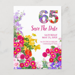 Tarjeta de aviso de cumpleaños número 65 floral mo