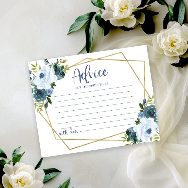 Tarjeta de aviso de ducha dorada con flores azules (Subido por el creador)