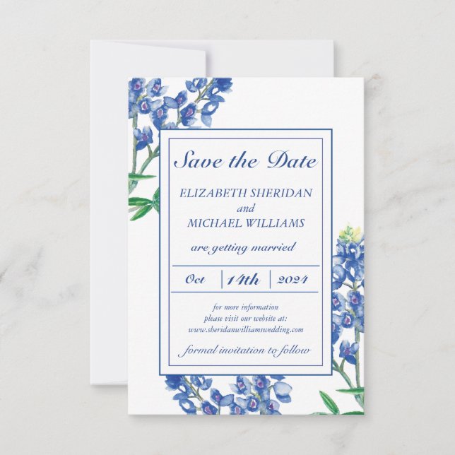 Tarjeta de aviso de fecha 3,5" x 5" Bluebonnet (Anverso)