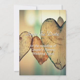 Tarjeta de aviso de fecha con corazones Bokeh rúst