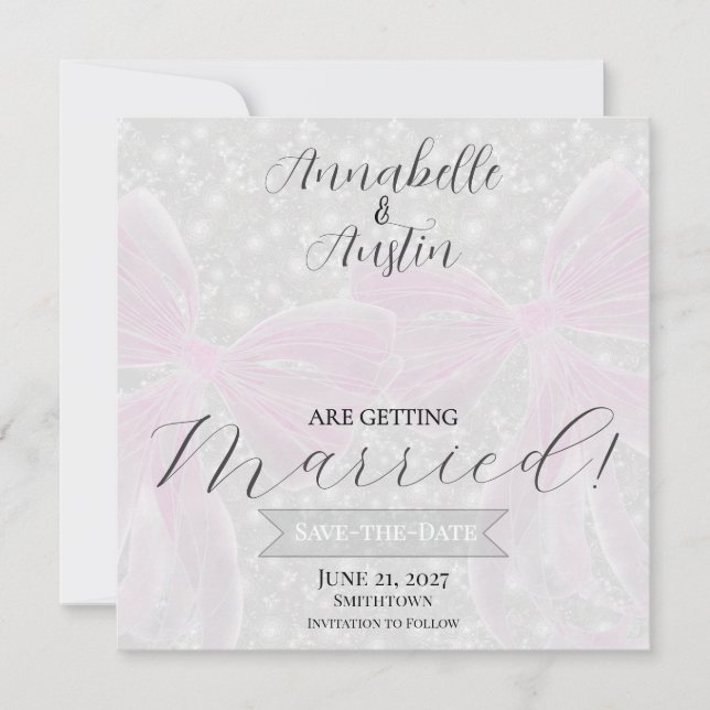 Tarjeta de aviso de fecha Coquette con lazos de se (Anverso)