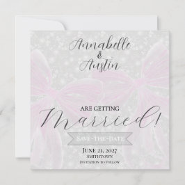 Tarjeta de aviso de fecha Coquette con lazos rosad