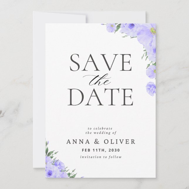 Tarjeta de aviso de fecha de azul floral (Anverso)