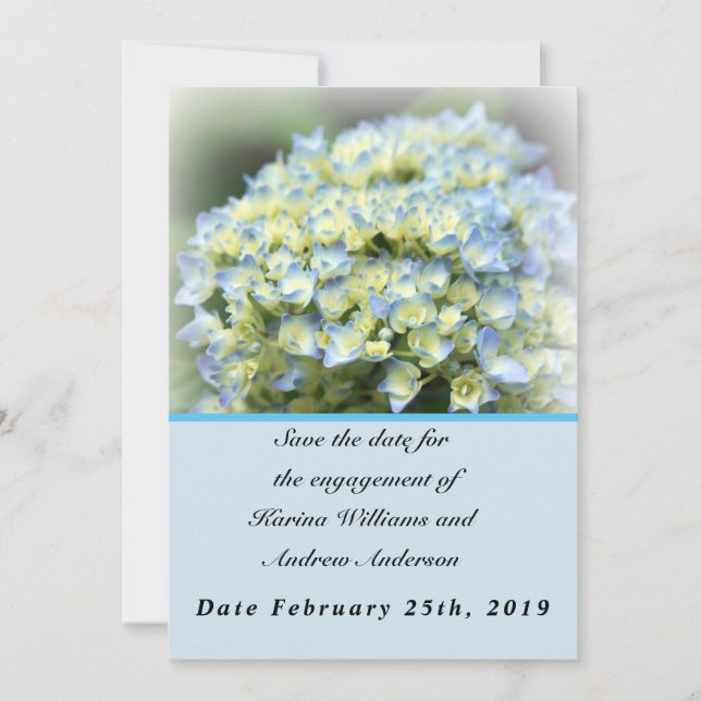 Tarjeta de aviso de fecha de azul hydrangea plana (Anverso)