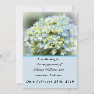 Tarjeta de aviso de fecha de azul hydrangea plana