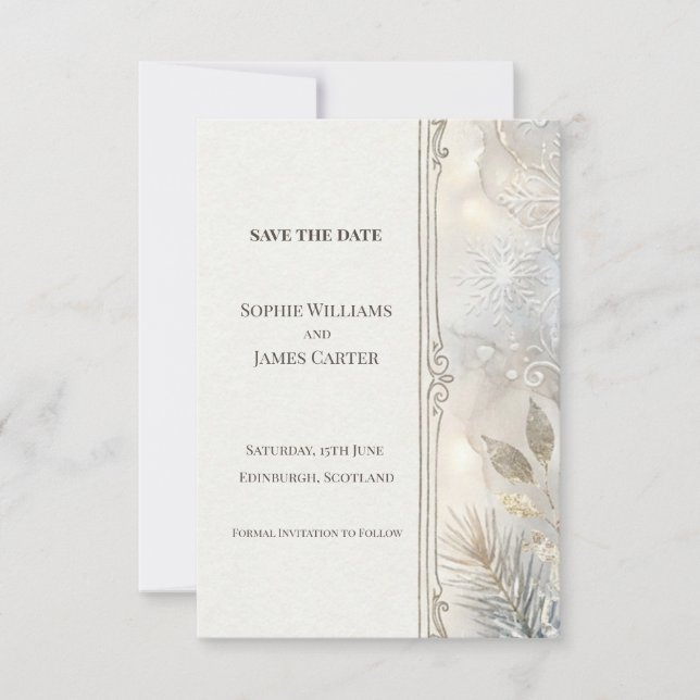 Tarjeta de aviso de fecha de boda Art Déco botánic (Anverso)