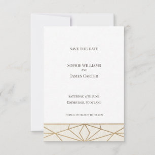 Tarjeta de aviso de fecha de boda Art Déco dorada