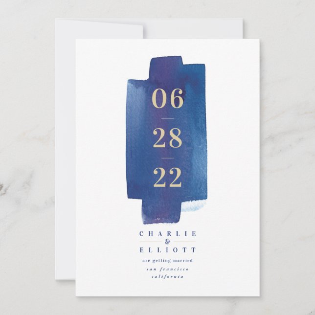 Tarjeta de aviso de fecha de boda - Azul marino (Anverso)