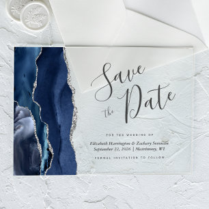Tarjeta de aviso de fecha de boda azul marino mode