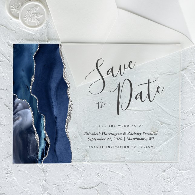 Tarjeta de aviso de fecha de boda azul marino mode (Subido por el creador)