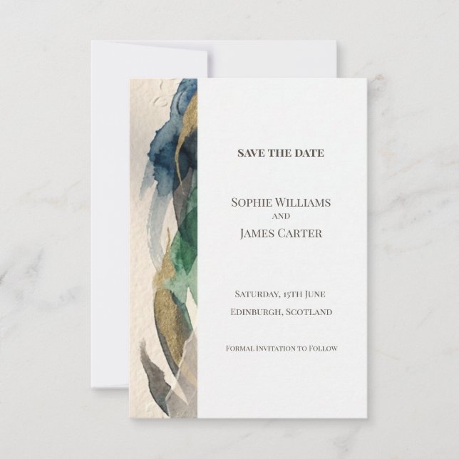 Tarjeta de aviso de fecha de boda botánica gris az (Anverso)