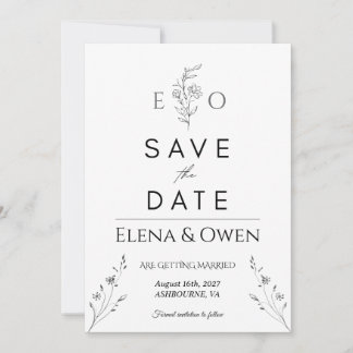 Tarjeta de aviso de fecha de boda botánica minimal