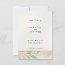 Tarjeta de aviso de fecha de boda botánico pastel