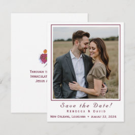 Tarjeta de aviso de fecha de boda católica Two Hea