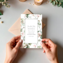 Tarjeta de aviso de fecha de boda con acuarela de 
